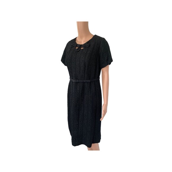 Vintage 60s Black Dress Church 34 Waist 37 Bust Short Sleeve - Picture 2 of 8